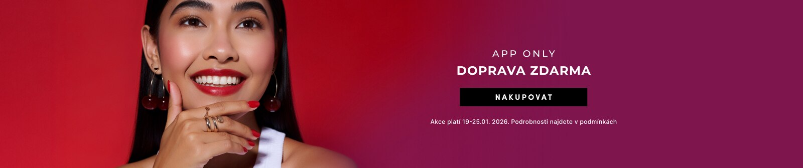 Promo banner s dopravou zdarma při objednávkách v aplikaci, dostupné pouze v appce.