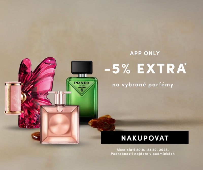 Exkluzivní sleva -5 % v aplikaci na vybrané parfémy, včetně Prada – platí od 29. září do 24. října 2025