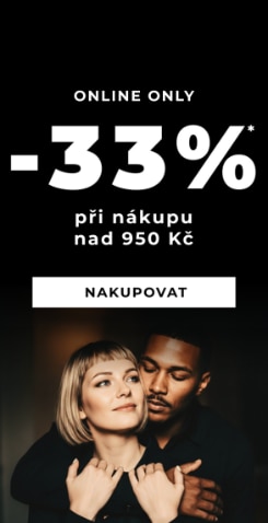 Promo banner s online slevou 33 % při nákupu nad 950 Kč na tmavém pozadí.