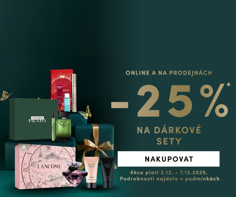 Sleva 25 % na dárkové sety – luxusní kosmetické balíčky Prada, Lancôme a další, akce online i v prodejnách.