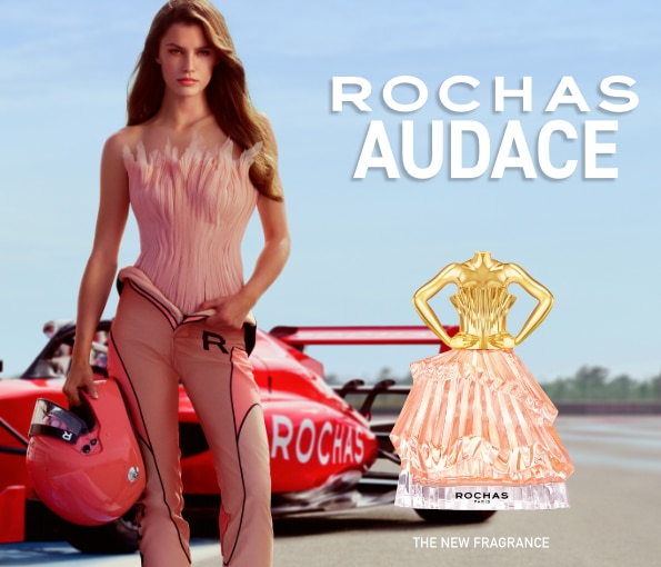 Parfém Rochas Audace inspirovaný světem závodů – luxusní vůně v elegantním flakonu.