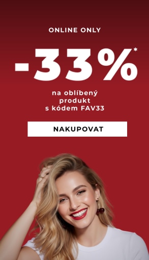 Online sleva 33 % na oblíbený produkt s kódem FAV33. Akce platí od 29. 12. 2025 do 16. 01. 2026. Tlačítko s textem ‚Nakupovat‘.