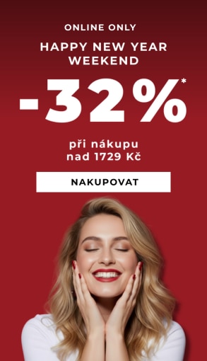 Online akce Happy New Year Weekend: sleva 32 % při nákupu nad 1729 Kč, platnost 02.–05.01.2026, tlačítko Nakupovat.