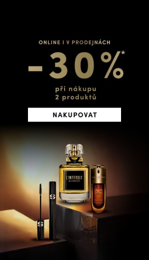 Luxusní parfémy Givenchy L’Interdit, sérum Clarins Double Serum a řasenka Sisley s akcí -30 % při nákupu dvou produktů, dostupné online i v prodejnách.