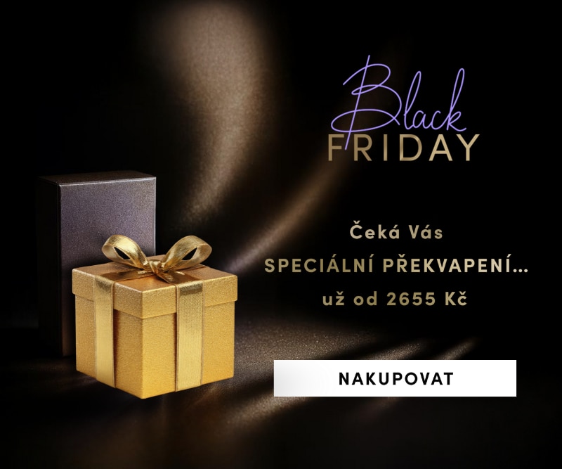 Black Friday speciální překvapení při nákupu od 2655 Kč – zlatá dárková krabička na elegantním pozadí.