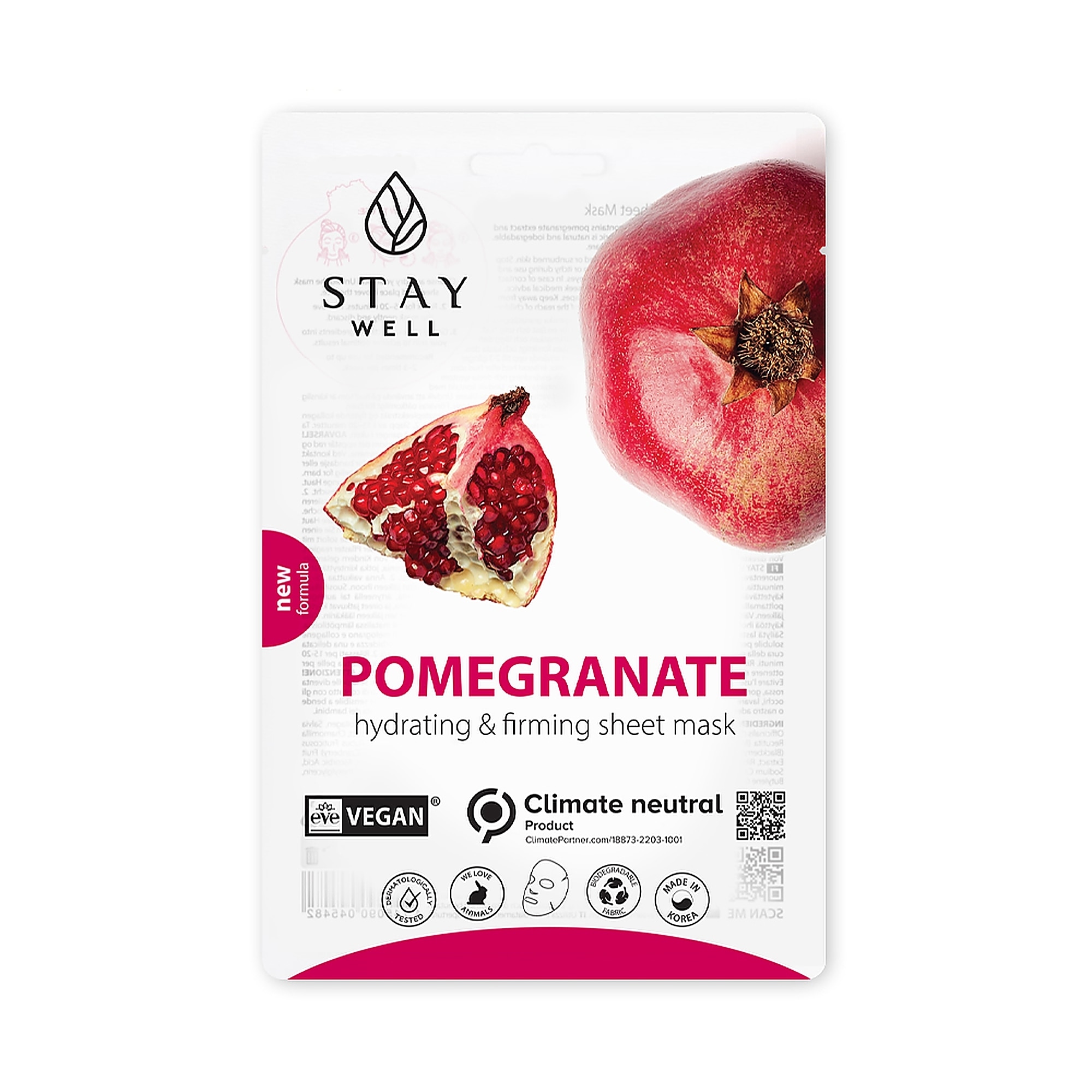 20 G STAY WELL VEGAN SHEET MASK POMEGRANATE Pleťová maska 1 of 1 Pleťová maska