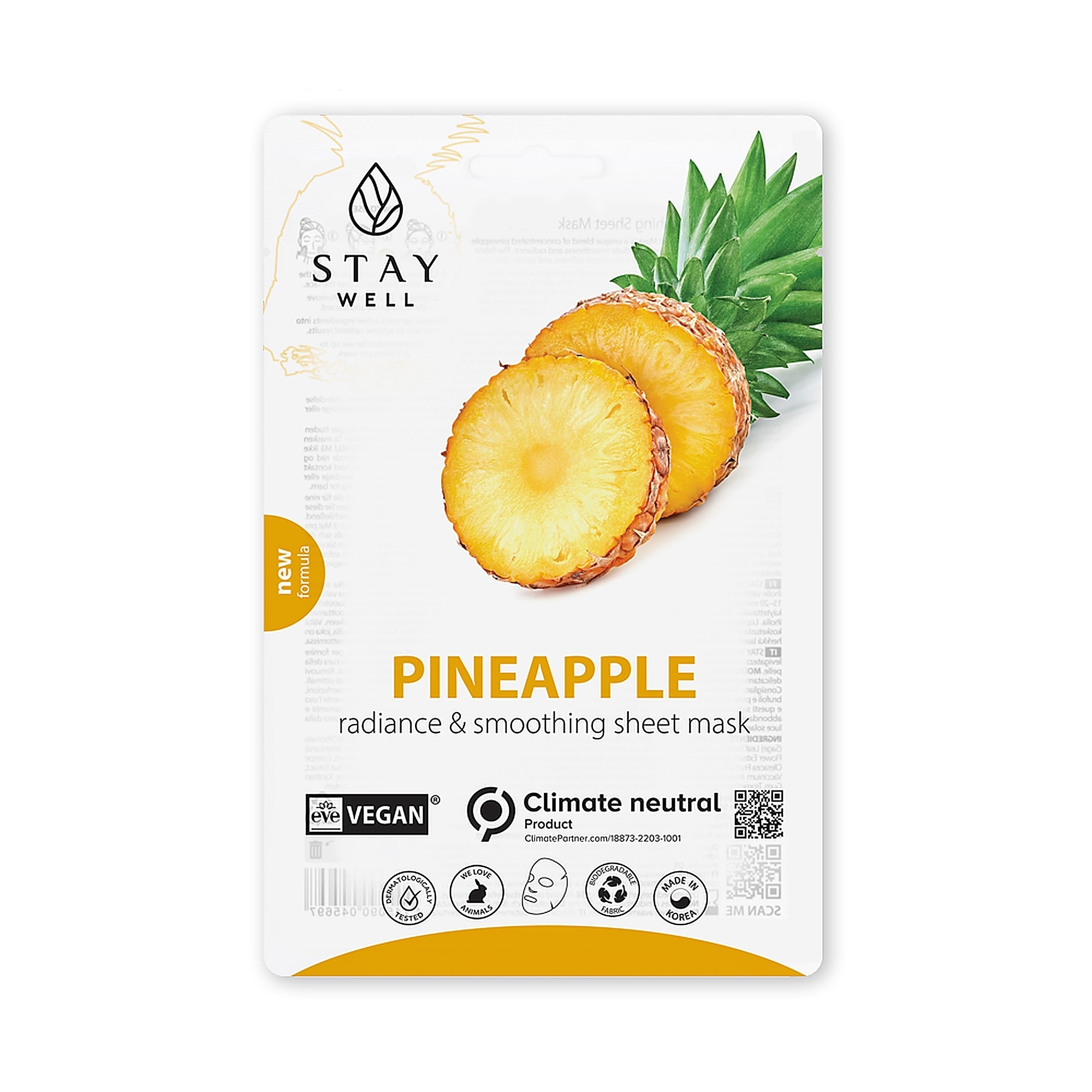 20 G STAY WELL VEGAN SHEET MASK PINEAPPLE Pleťová maska 1 of 1 Pleťová maska