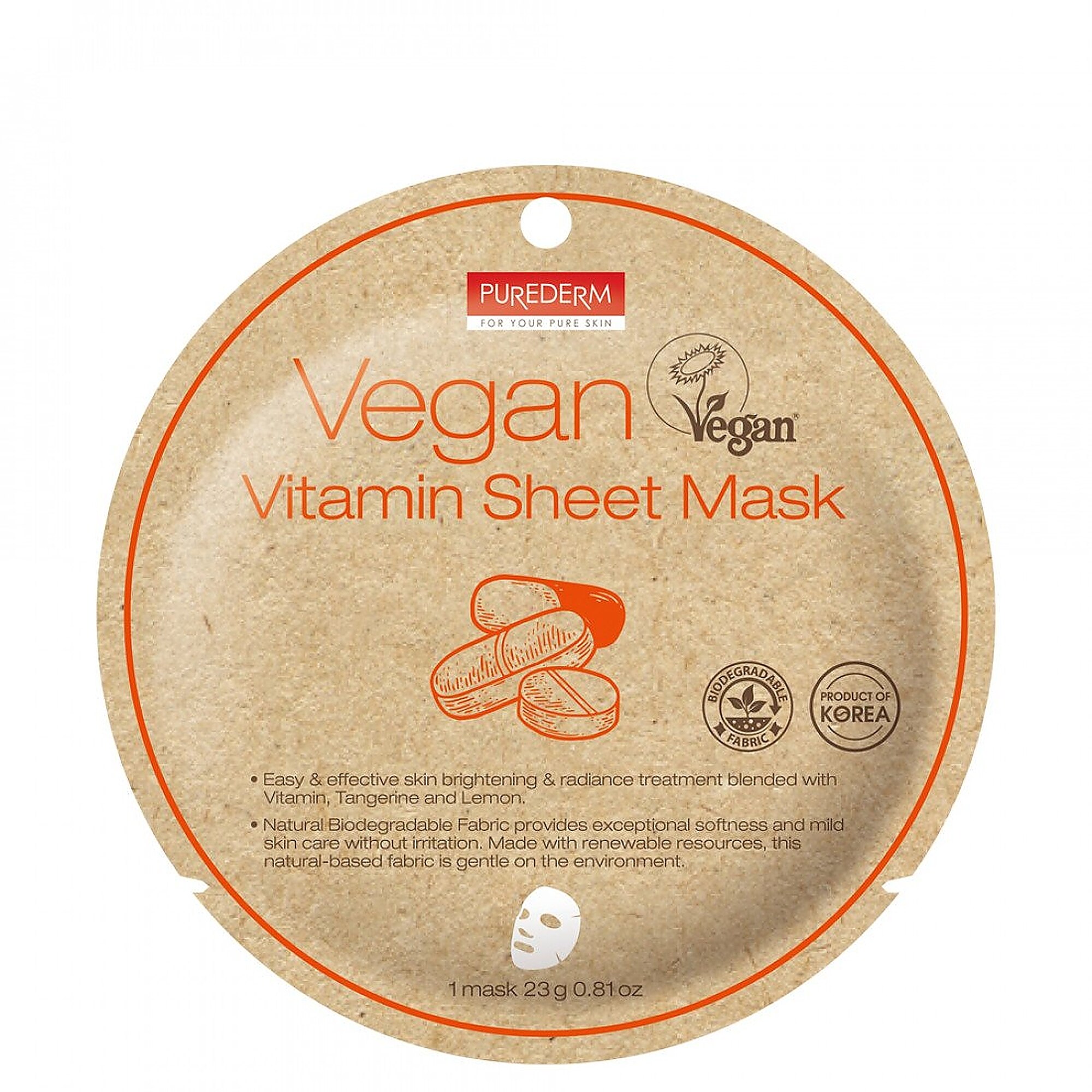 23 G PUREDERM VEGAN VITAMIN SHEET MASK Veganská pleťová maska 1 of 1 Veganská pleťová maska