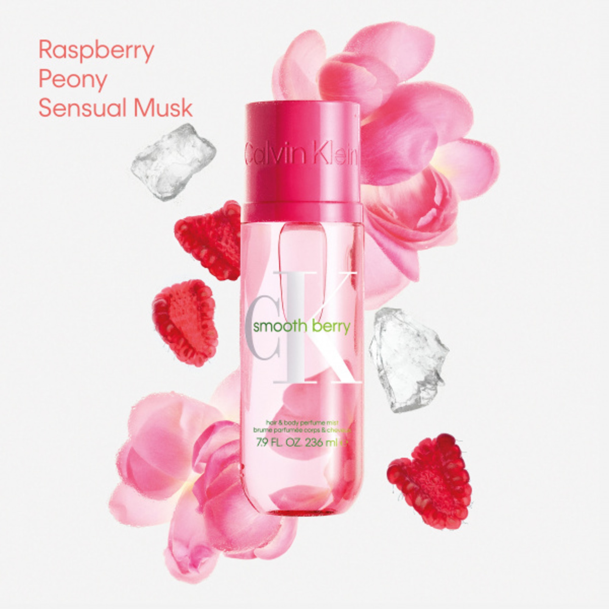 100 ML Calvin Klein SMOOTH BERRY UNISEX HAIR & BODY PERFUME MIST Parfémovaná mlha na tělo a vlasy 1 of 4